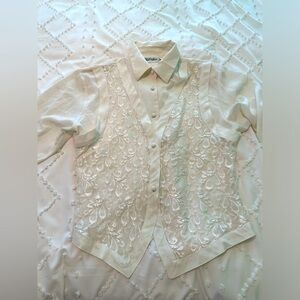 Vintage 80s/90s Yves St Clair Blouse with Built In Lace Vest Size 12